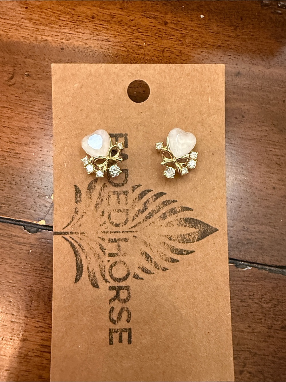 Heart crystal Gold Tone Heart & Crystal Cluster Stud Earrings - White